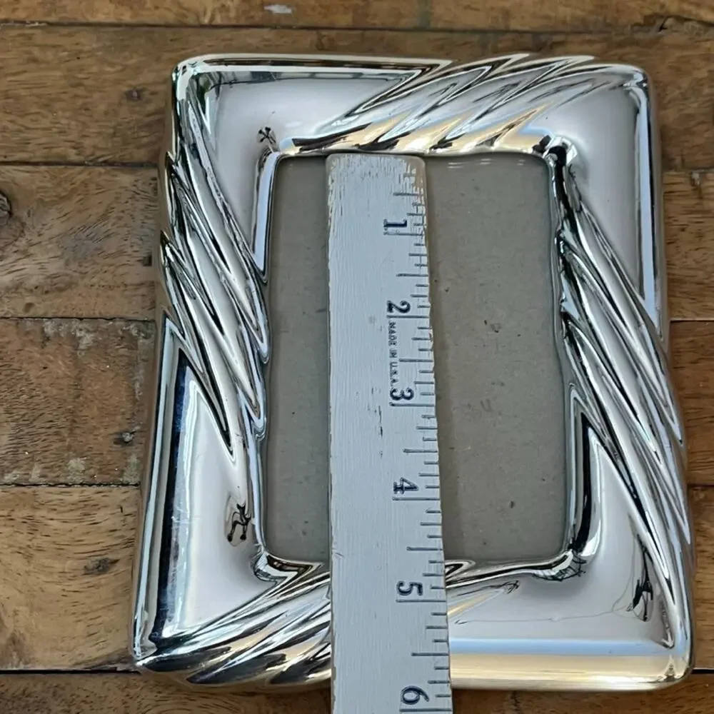 Vintage Silver Toned Picture Frame 3 x 4.5 in Mid-century Style Wavy Swirl